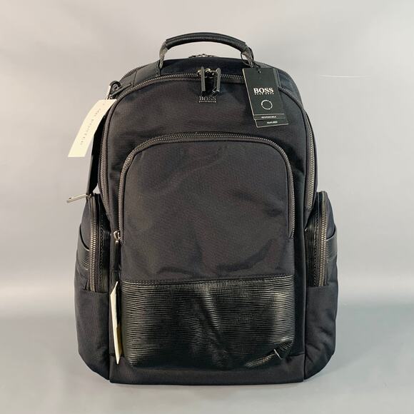 HUGO BOSS Black Nylon Leather Work Travel Backpack Bag - Picture 1 of 12